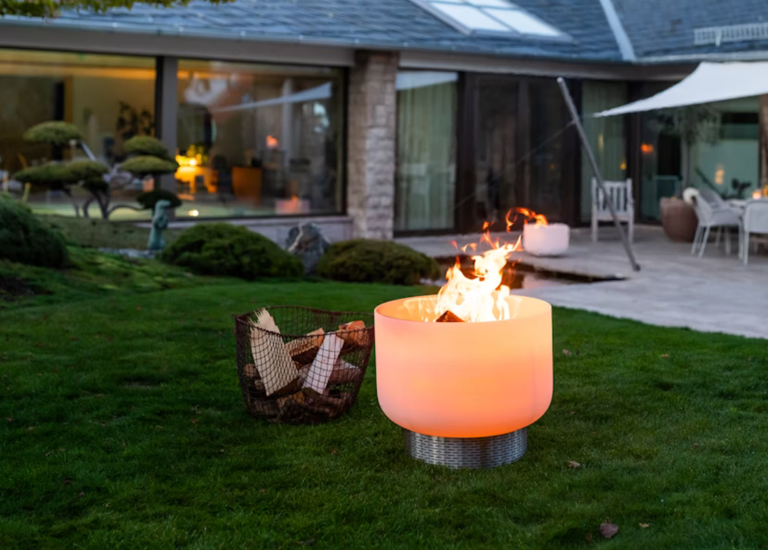 Glas Feuerschale Set Basket Stainless Steel 